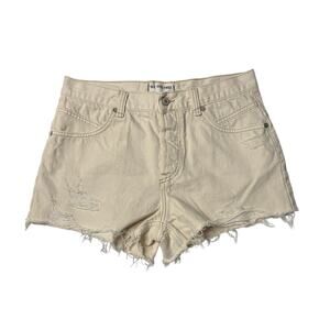 Free People We The Free Now Or Never Denim Shorts Cream 28
